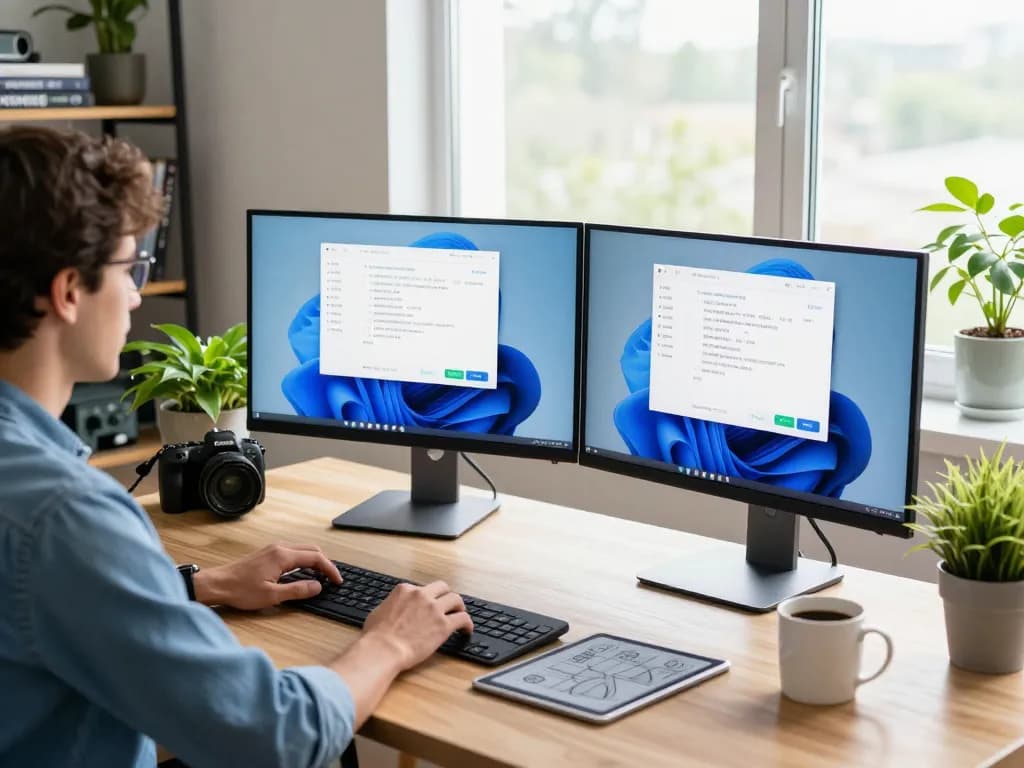 Developer in a bright workspace using telegram 中文 on a MacBook, showcasing a modern tech environment.