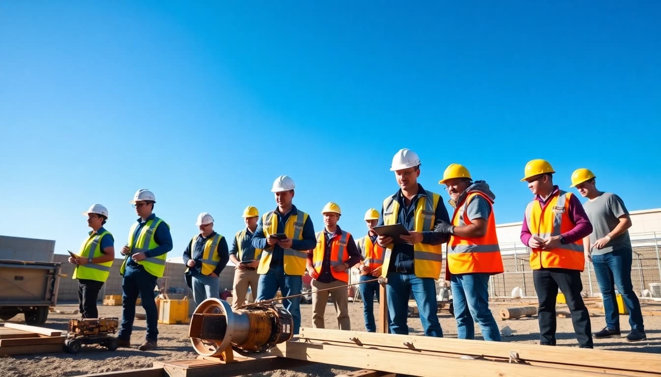 Students actively engaging in construction training programs outdoors.