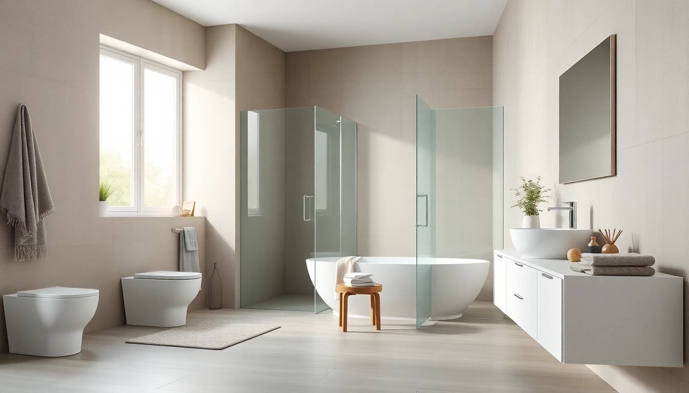 Sonni sanitär GmbH präsentiert moderne Badezimmerprodukte in einem stilvollen Bad.
