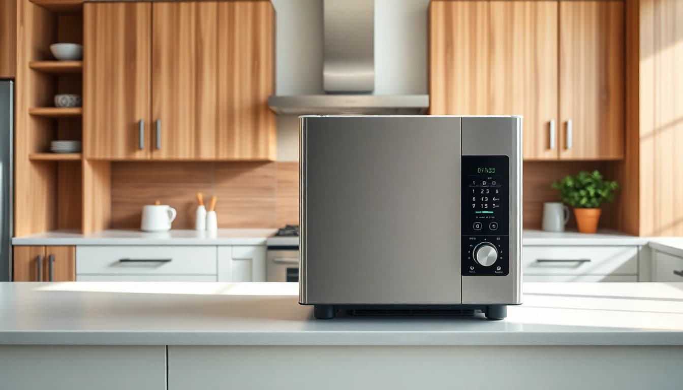 Showcase of an affordable appliance in a modern kitchen setting highlighting design and functionality.