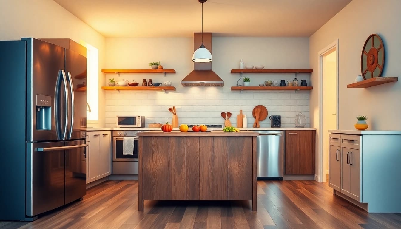 Showcase of modern home appliances in a stylish kitchen environment