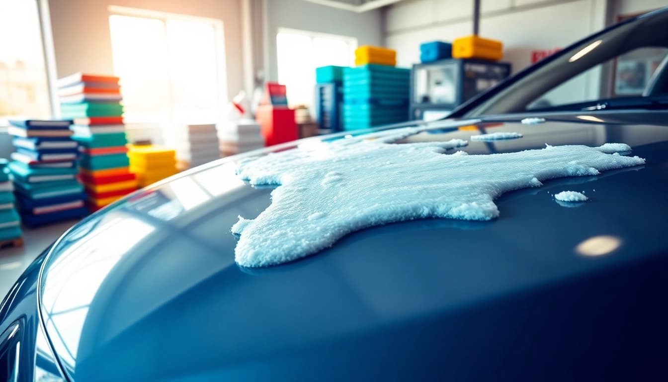 Experience expert auto detailing Cleveland TN with a car being thoroughly cleaned in a bright workshop.