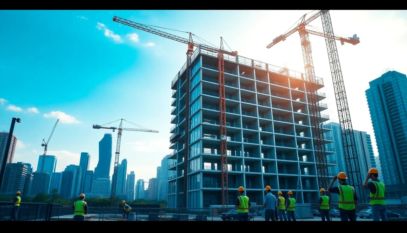 Real Estate Development project showcasing construction activities in a vibrant urban setting.