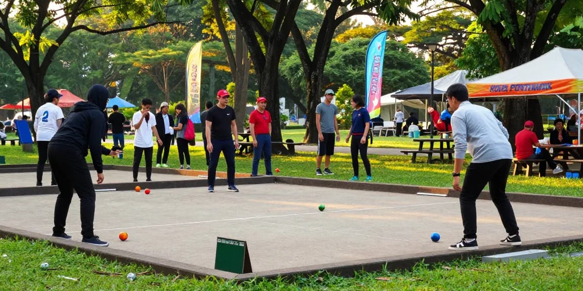 Permainan petanque di taman publik bersama FOPI Kota Pontianak, menunjukkan semangat komunitas.
