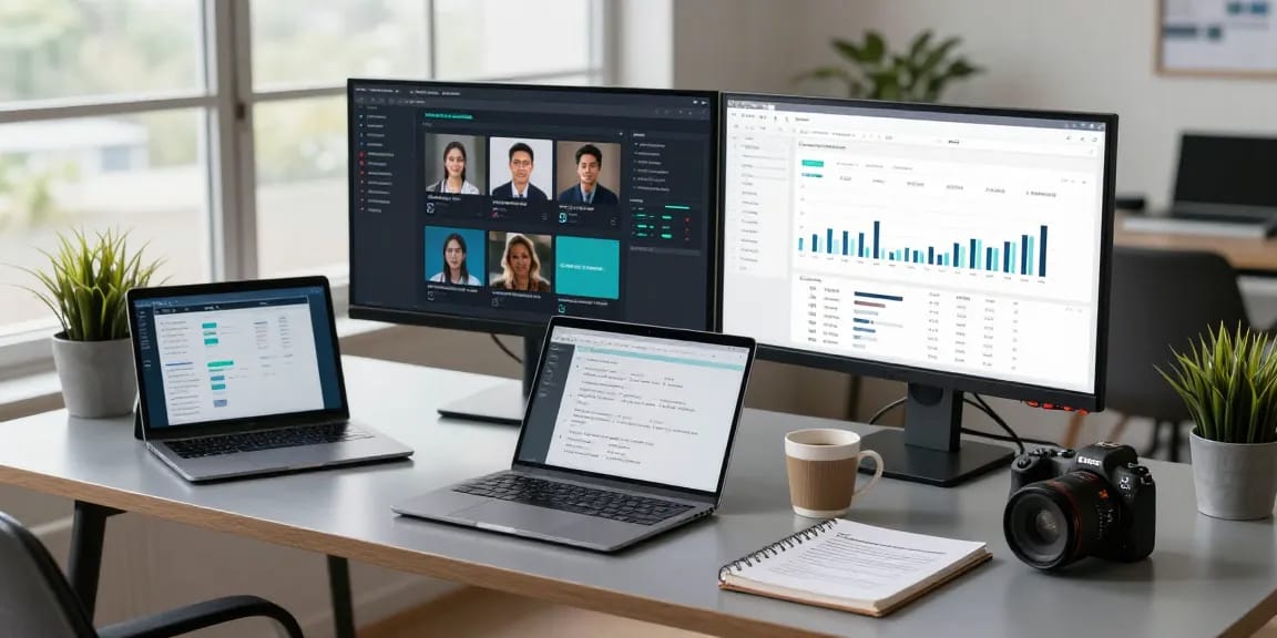 AI detector interface being analyzed in a modern workspace for content moderation, ensuring community safety.