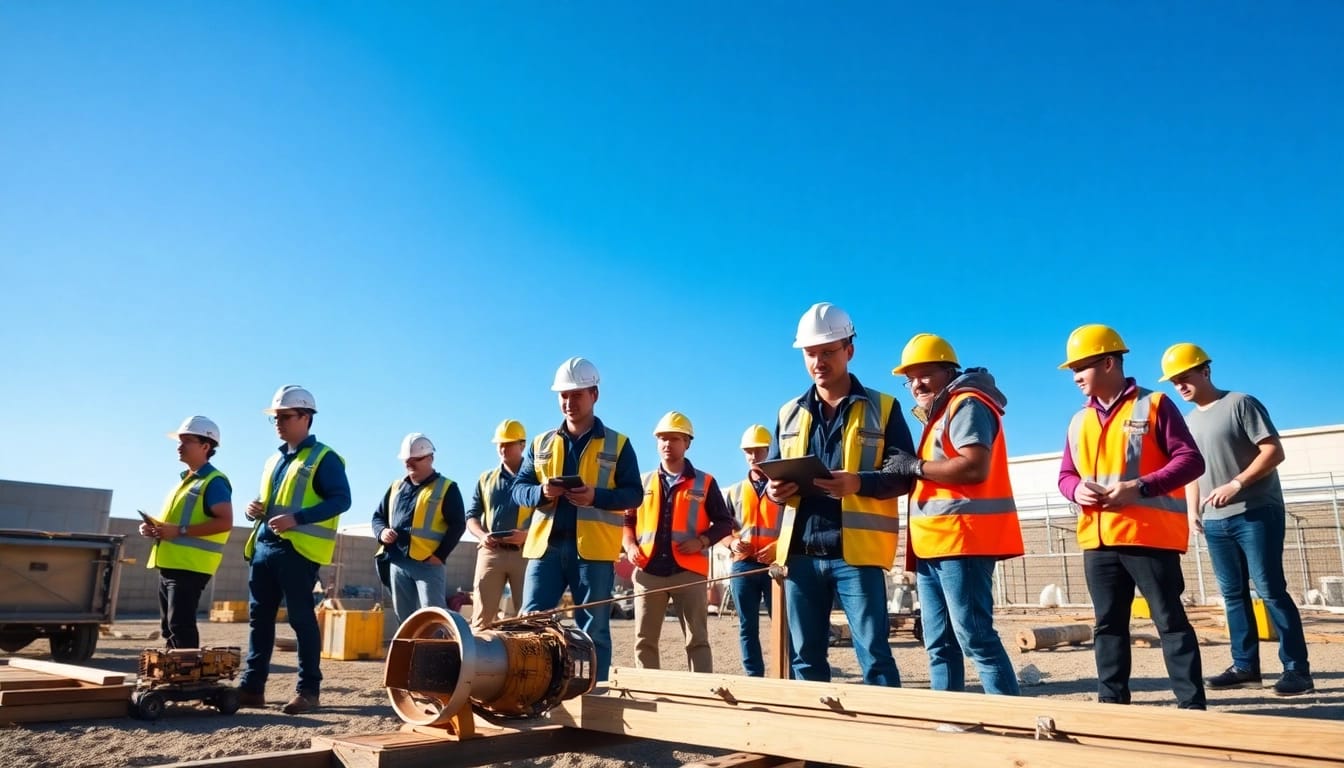 Students actively engaging in construction training programs outdoors.