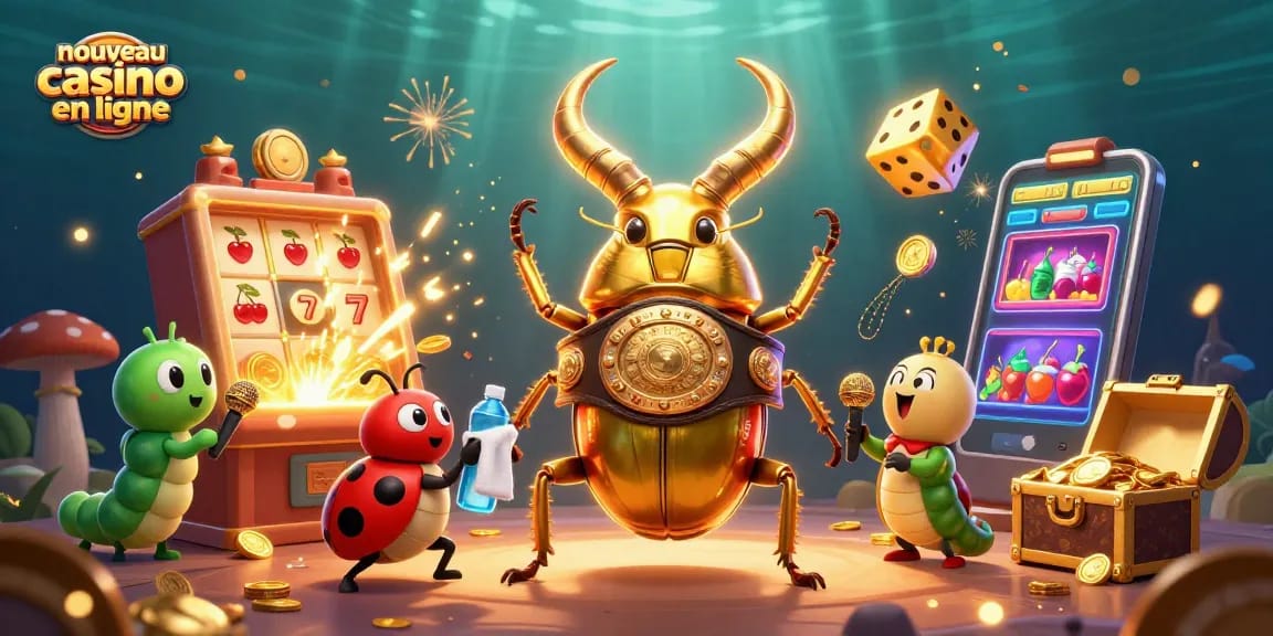 Profitez de l'expérience du nouveau casino en ligne avec une illustration captivante de jeux et de succès.