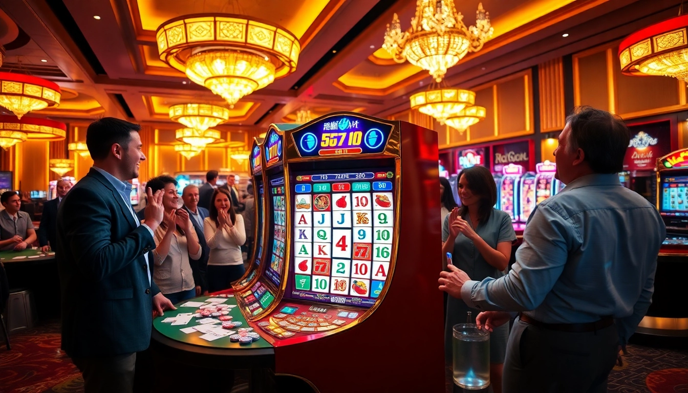 Experience the thrill of the mahjong slot demo in an exciting casino atmosphere, with vibrant games and joyful players.