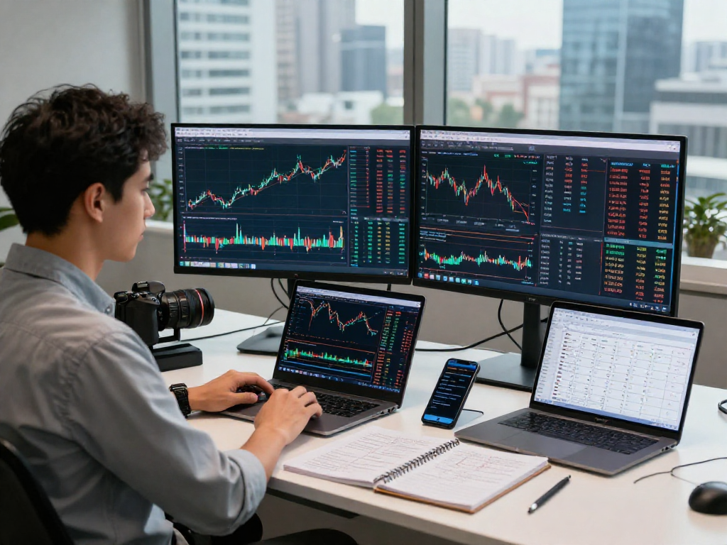 trader using metatrader 5 to analyze financial markets in a modern workspace