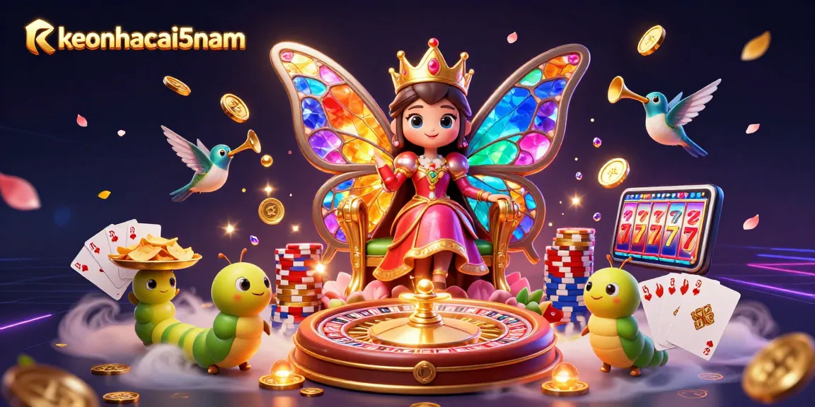 Engage in thrilling bets with keonhacai5nam's vibrant casino scene featuring a butterfly queen.