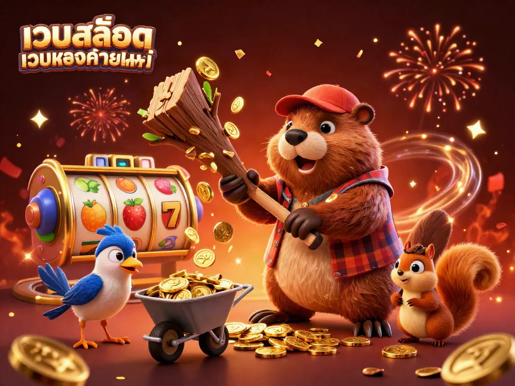 เว็บสล็อตเว็บตรงค่ายใหญ่ ประกอบไปด้วยภาพการ์ตูน 3D ของกระรอกทองสลัดใบไม้ในการเล่นสล็อตออนไลน์