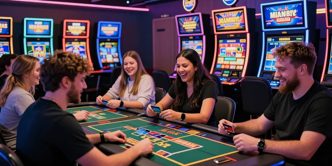 Players at https://ibn.org.uk engaging in exciting credit card gaming, surrounded by vibrant slot machines and promotional bonuses.