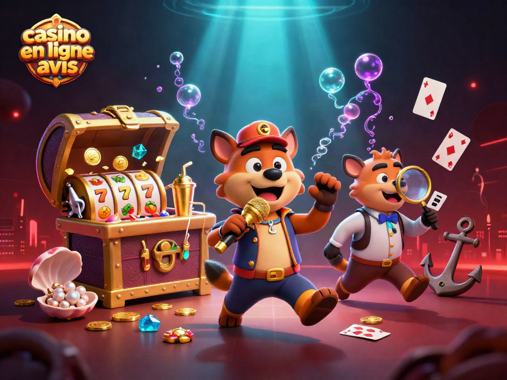 Illustration de casino en ligne avis avec des hyènes animées dans un club de comédie