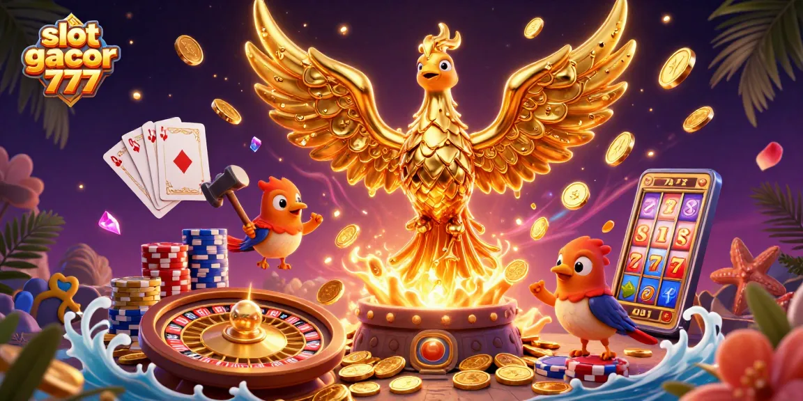 Menangkan permainan dengan slot gacor 777 dan saksikan phoenix emas mengalirkan koin ke udara.