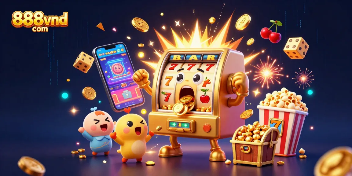 Celebrate jackpots with 888vnd com as the golden slot machine pours coins, surrounded by casino excitement!
