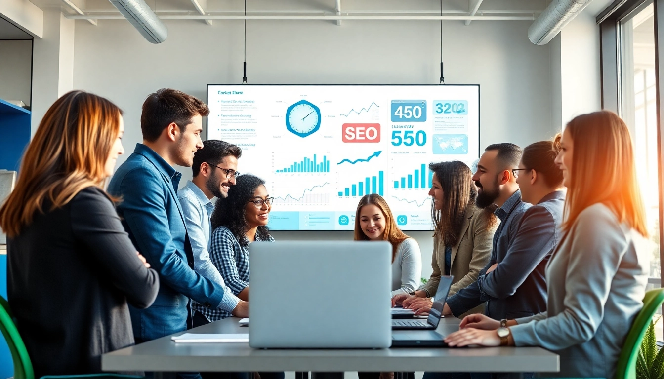 View of a collaborative team at an SEO Agency Clearwater analyzing digital marketing strategies.