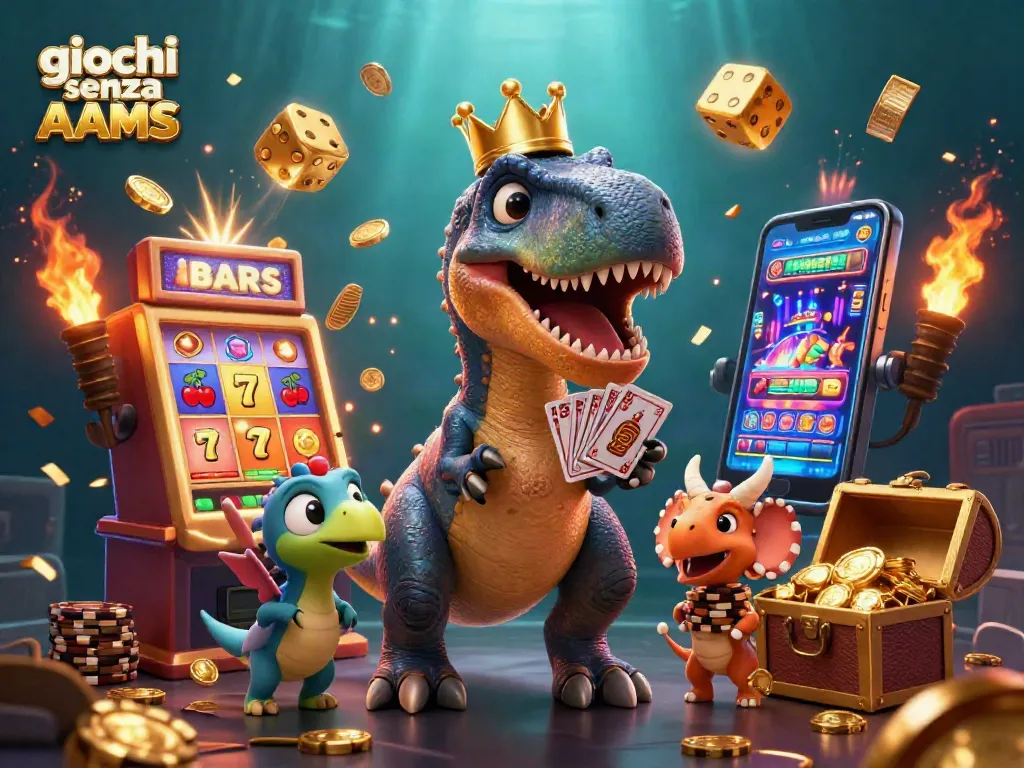 Gioca alle slot e ai giochi senza AAMS con personaggi fantastici in un'illustrazione vivace.