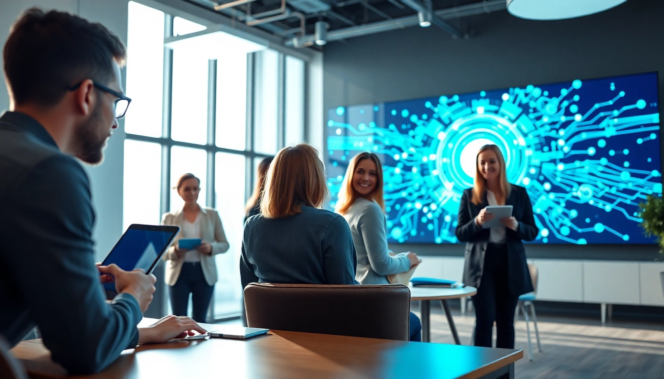 Engage with an AI assistant for enterprise teams in a dynamic office setting.