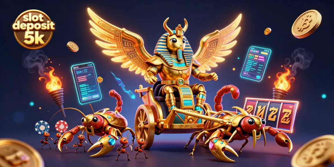 Experience thrilling action with the vibrant scene of a golden scarab representing slot deposit 5k in a dynamic casino setting.