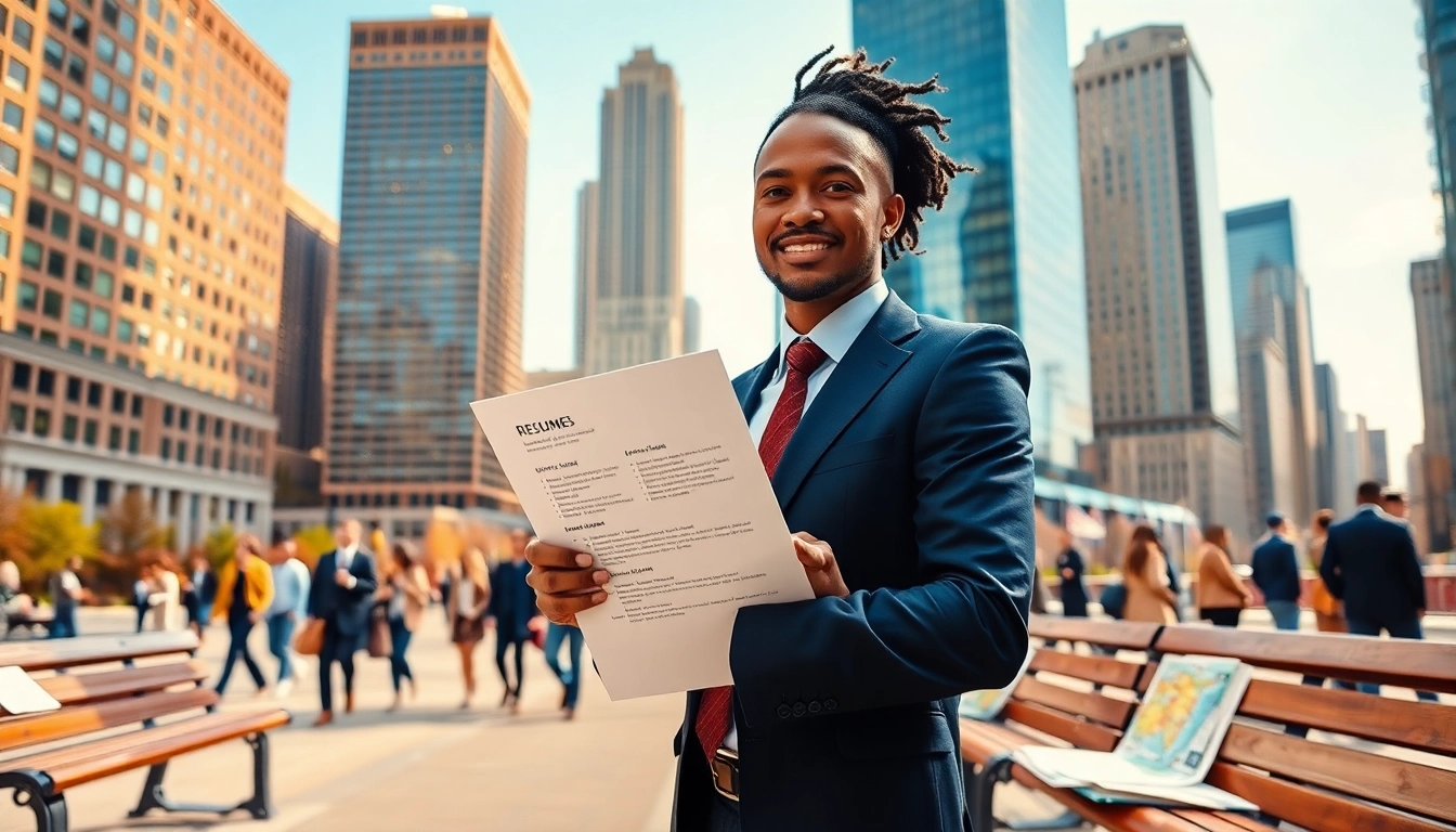 Job in Chicago showcased by a professional seeking opportunities in a vibrant urban setting.