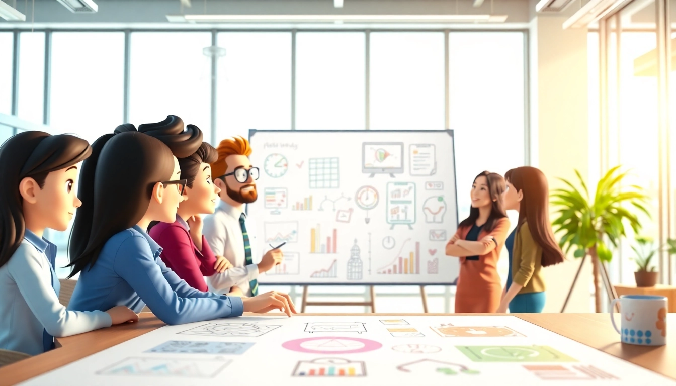 Gestalten Sie Unternehmensanimation mit kreativen Teamdiskussionen in einem modernen Büro.
