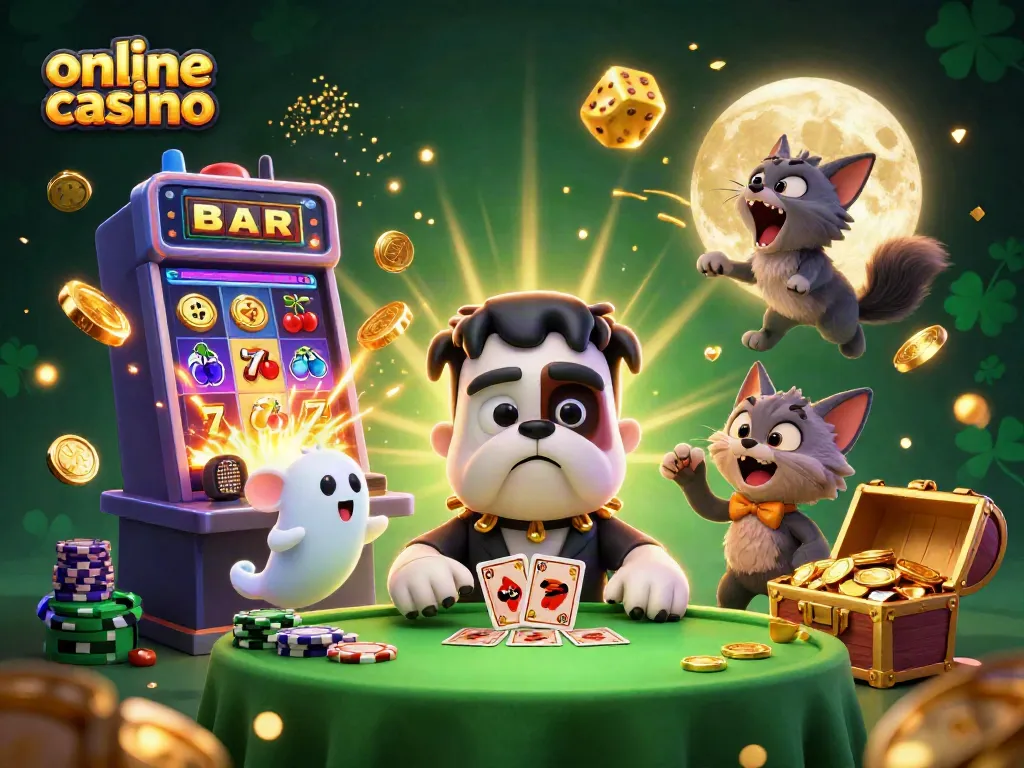 Disfruta de emocionantes juegos en un casino en línea con personajes únicos como un perro Frankenstein y un gato hombre lobo.