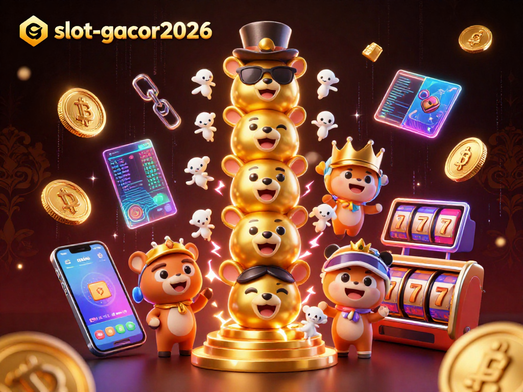Experience exciting wins at slot-gacor2026 with dynamic 3D casino elements and currency icons.