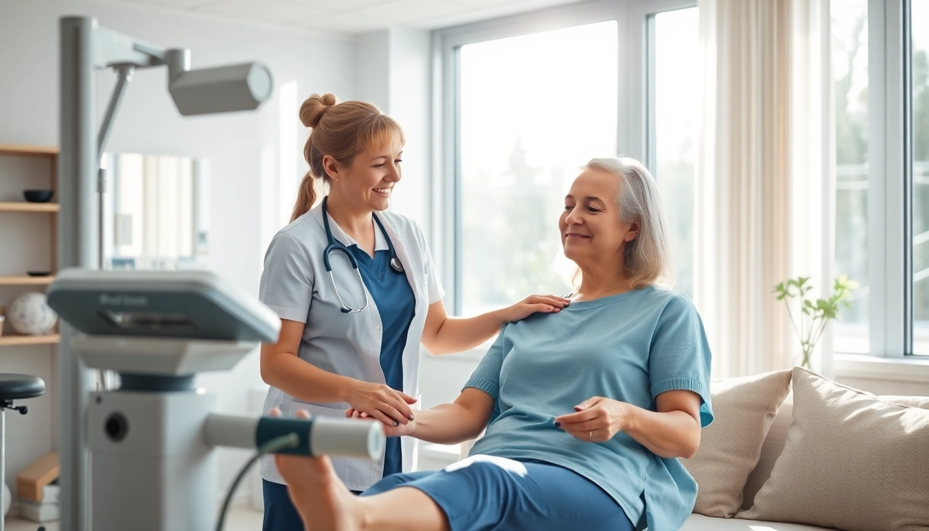 Engaged physiotherapist helping a patient in a north edmonton physiotherapy clinic, showcasing modern therapy techniques.