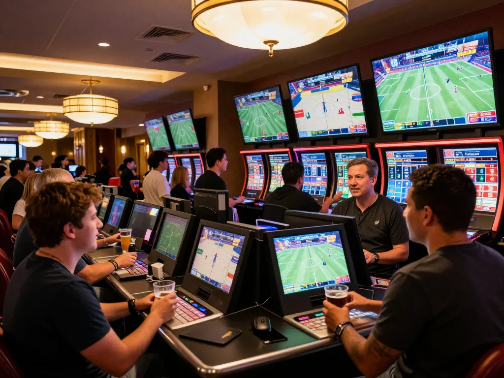 Engaged bettors placing bets at rr88betSports betting area with excitement and energy