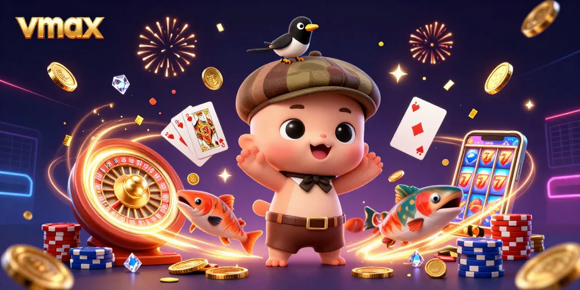 Engage with vmax's stunning casino scene featuring a cartoon Nessie and sparkling treasures.