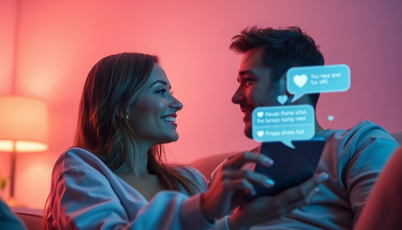 Engaging visual of a user interacting with an AI chatbot for sex ai chat, showcasing a warm atmosphere with playful digital elements.