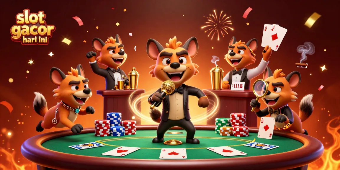 Engaging scene of hyenas in a comedy casino club, featuring slot gacor hari ini elements.