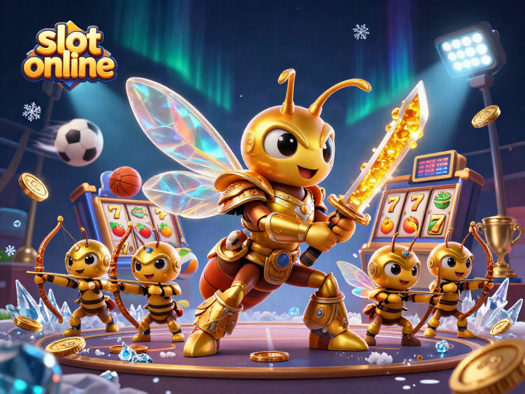 Engage with slot online in this vibrant 3D illustration featuring dynamic symbols and characters.