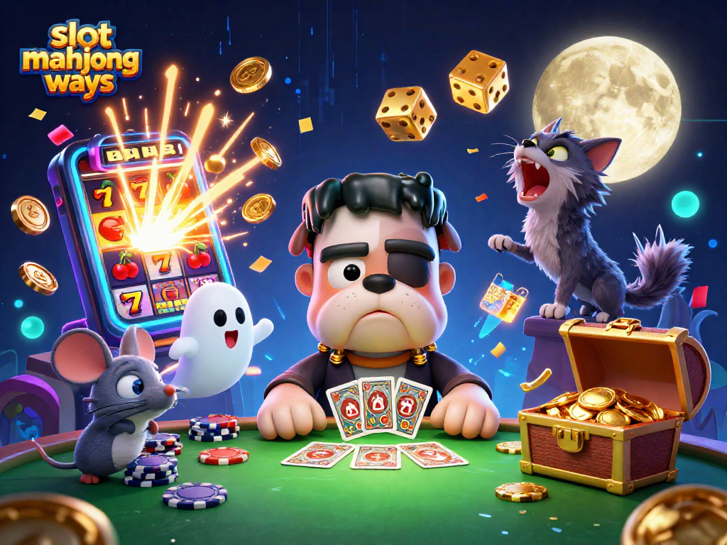 Experience excitement with slot mahjong ways as 3D characters deal cards at a haunted casino table.