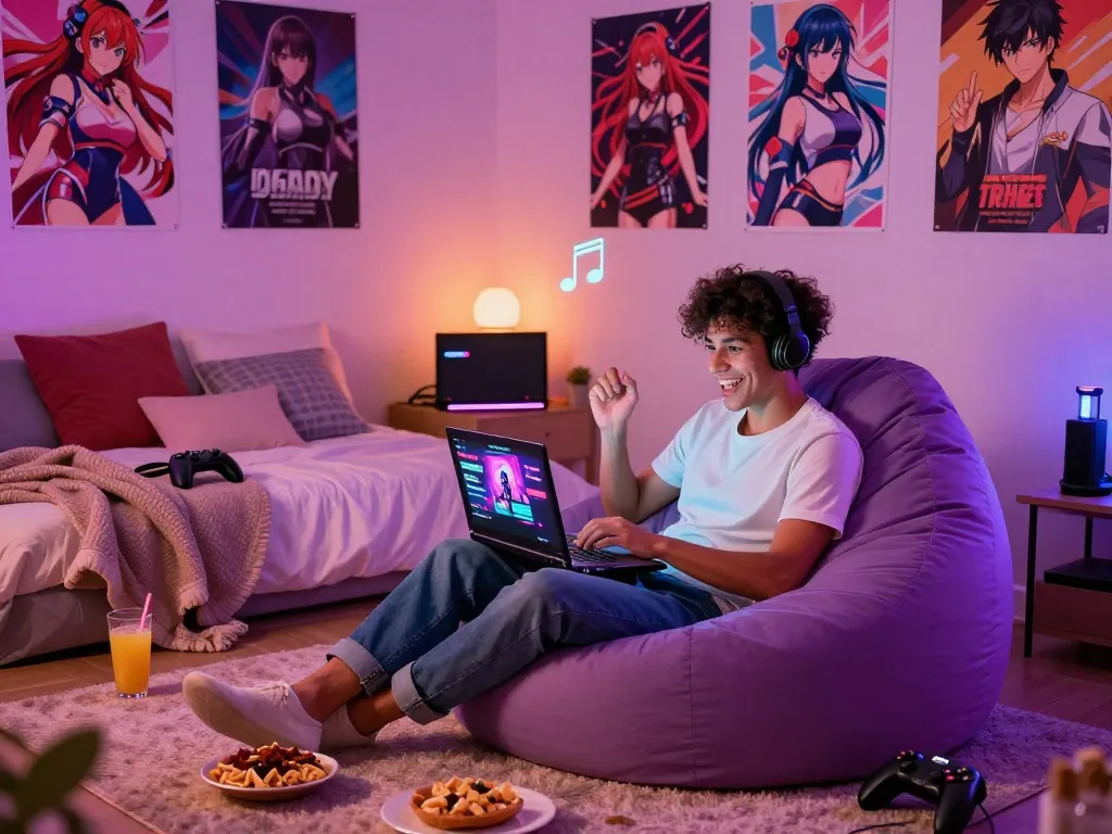 Engaging scene of a player enjoying a free porn game in a cozy gaming setup.