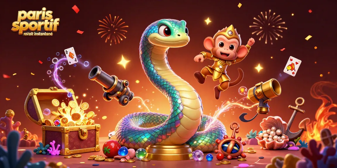 Visualisez vos gains avec des retraits instantanés sur paris sportif retrait instantané, illustrant le serpent magique et le roi des singes.