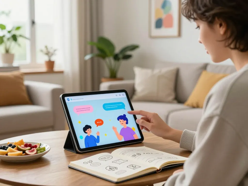 Engaging with an ai slut chatbot in a cozy modern living room
