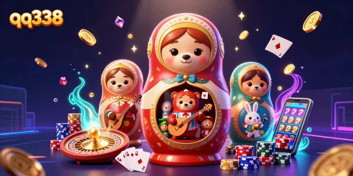 Experience thrilling gameplay with qq338 through a vibrant 3D casino scene filled with animated characters and sparkling elements.