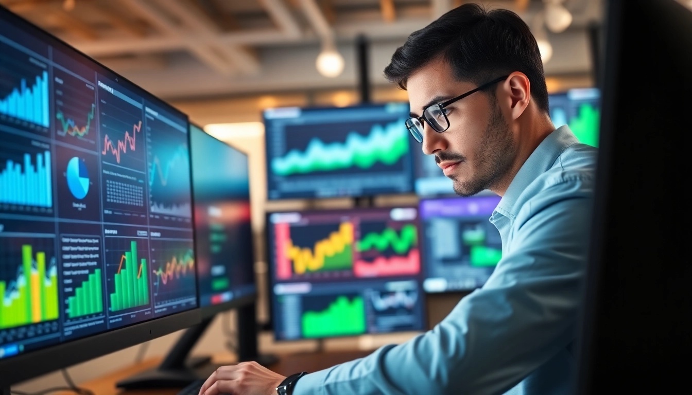 Analyze competitor strategies using AI for competitor analysis tools in a modern office.