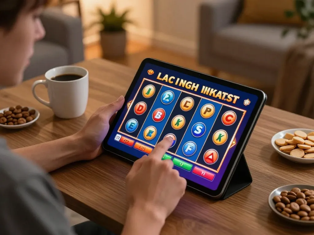 Engaging in slot bet kecil play on a tablet, showcasing an exciting online gaming atmosphere