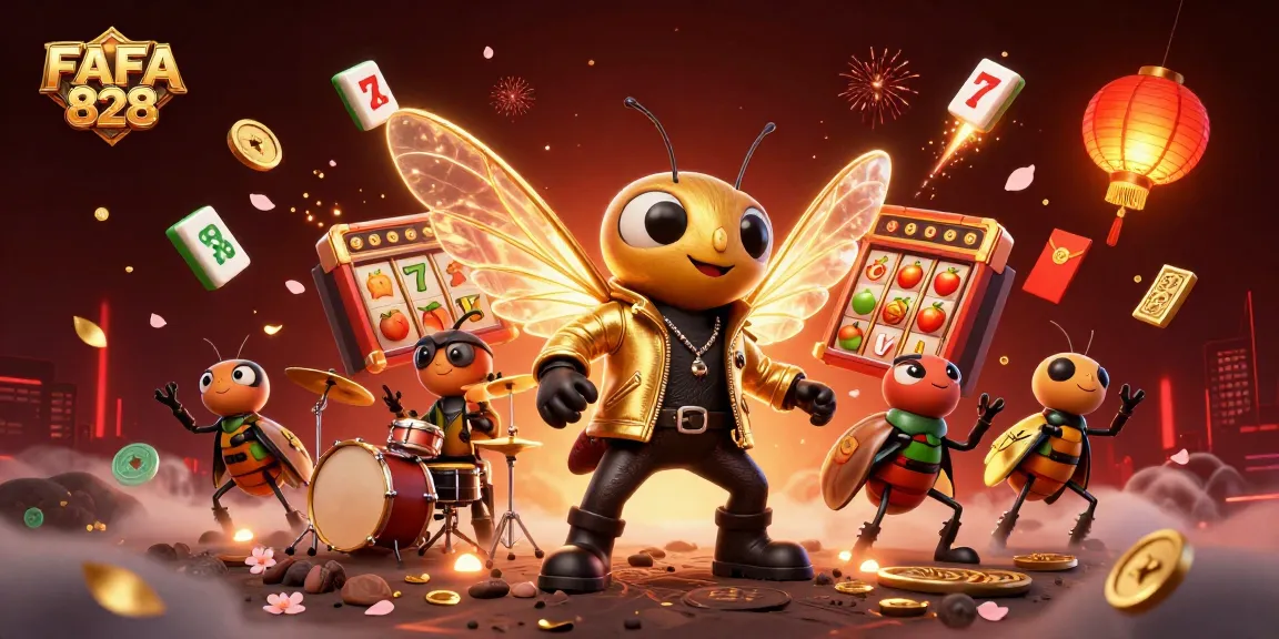 Experience thrilling jackpots in FAFA 828 as a rock star cicada takes the stage with vibrant casino elements!