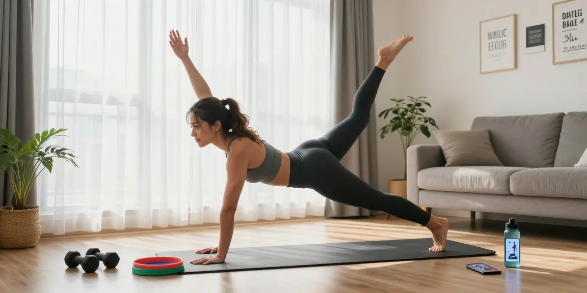 Fit woman training at home with guidance from rokok88 fitness app