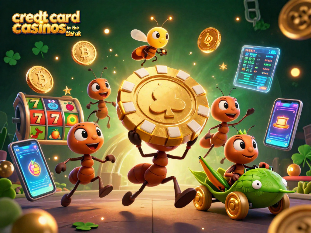 Engage with credt card casinos in the uk through a vibrant heist scene with animated ants and dynamic gaming elements.