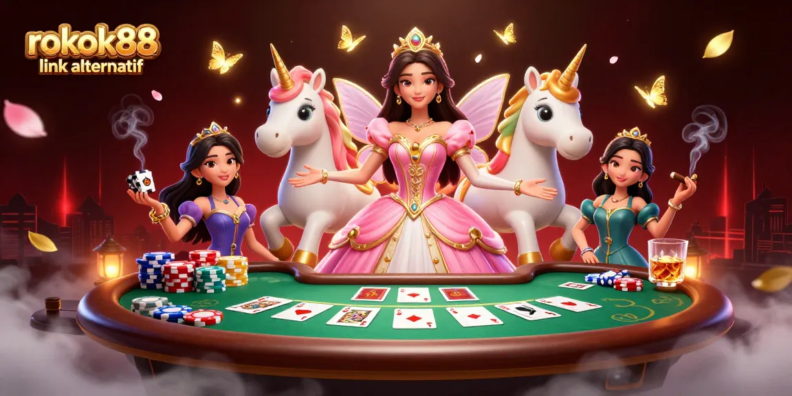 Engage in thrilling gameplay with rokok88 link alternatif, featuring a glamorous scene of poker action and fantasy elements.