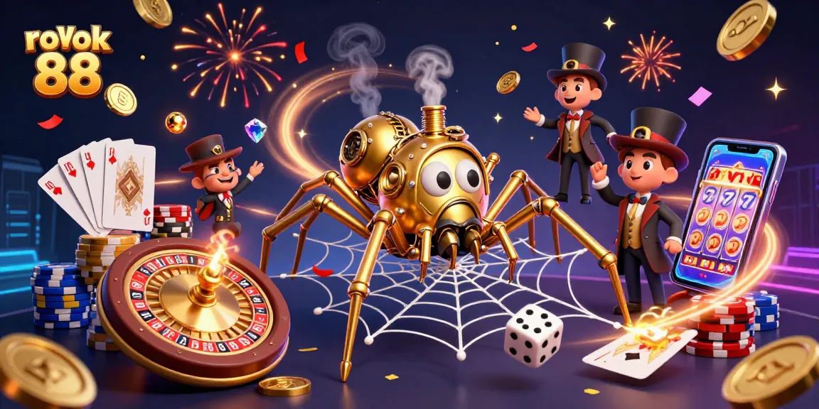 Experience thrilling wins with rokok 88 as a steampunk spider weaves a golden web of gambling fortunes.