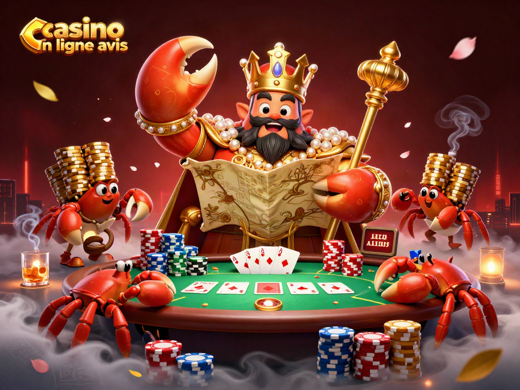 Jouez sur casino en ligne avis avec un crabe empereur doré entouré de jetons et de cartes