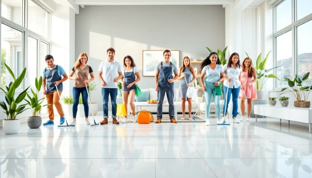 Dynamic scene showcasing a Cleaning Service team in action, emphasizing professionalism and attention to detail.