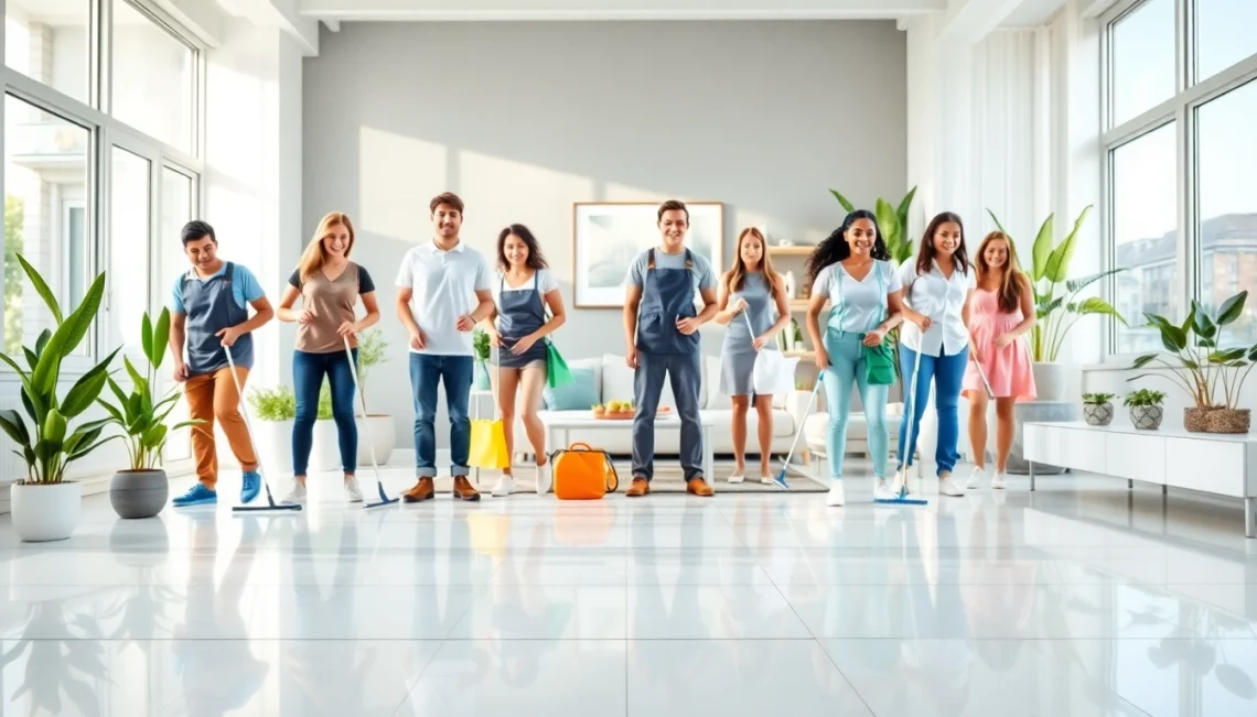 Dynamic scene showcasing a Cleaning Service team in action, emphasizing professionalism and attention to detail.