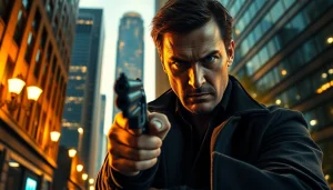 Detective in an intense urban setting, representing characters better than Jack Reacher.