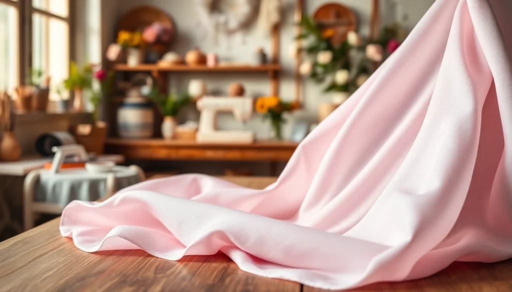 Mousseline stof prachtig geaccentueerd met zachte texturen en kleuren in een atelier.